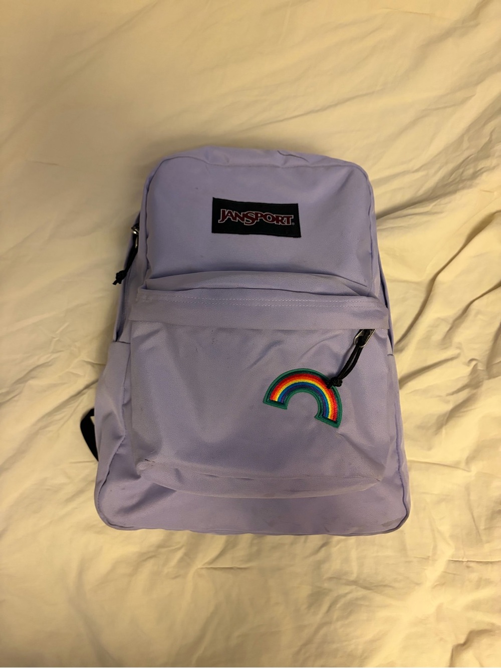 Jansport Lavender Backpack with Rainbow Patch